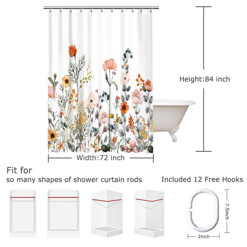 LIVILAN Floral Shower Curtain for Bathroom - Colorful Wildflower Fabric Curtain with 12 Hooks, Decorative, Machine Washable, 72" W x 84" H - Image 4